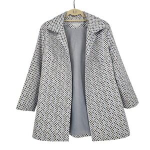 Grace Chuang Jacquard Structured Open Front Jacket L Blue Multicolor Dots Office